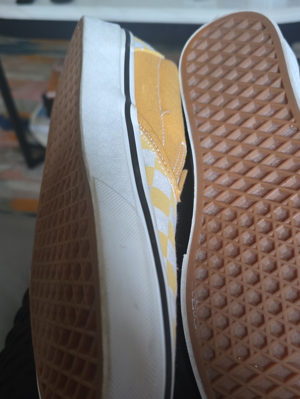 Vans Yellow and White Checkerboard Slip-On Sneakers - Picture 7 of 16